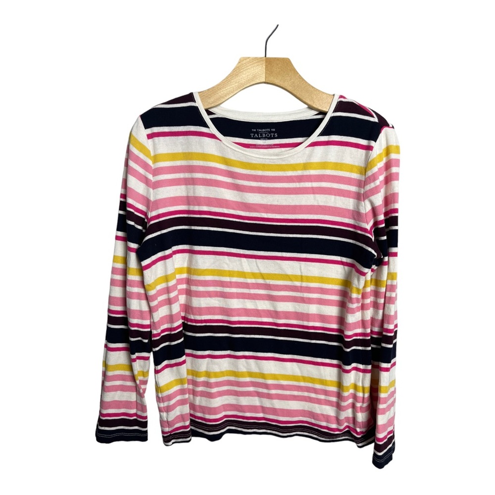 Talbots Colorful Striped Tee 100% Cotton Size Large Petite